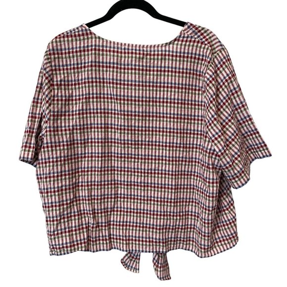 NWT Madewell Ginney Tie Front plus v neck NWT 2X gingham boxy short sleeve top - Picture 2 of 5